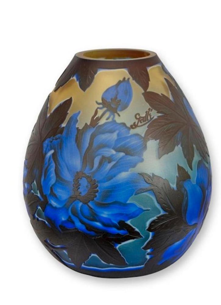 Galle Stijl Vaas met Bloemmotief 24 cm, Antiek en Kunst, Antiek | Vazen, Ophalen of Verzenden