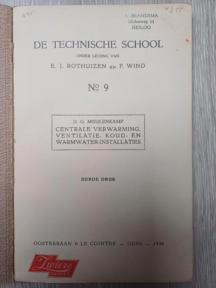 De Technische school - Cv, kw en ww install. 1936, Boeken, Techniek, Gelezen, Installatietechniek, Ophalen of Verzenden