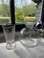 Sap of waterkan met 5 glazen geetst varen bladeren, Ophalen of Verzenden