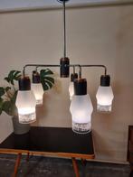 Vintage hanglamp mid century koper glas en metaal, Huis en Inrichting, Lampen | Hanglampen, Ophalen, ,, Zo goed als nieuw, ,