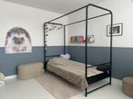 Bed hemelbed zwart staal, Ophalen, 90 cm, Eenpersoons, Zwart