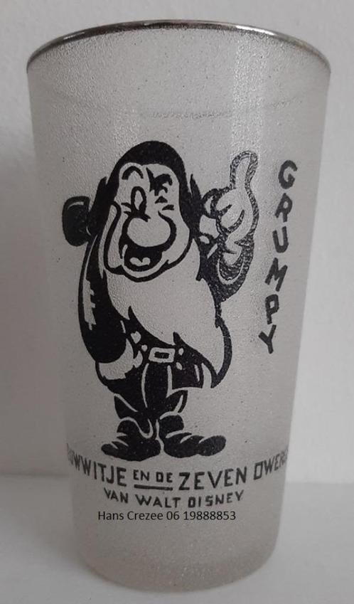 zoek oud Disney Sneeuwwitje en de 7 dwergen glas glazen 1940, Antiek en Kunst, Antiek | Glas en Kristal, Verzenden
