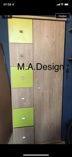 Trendhopper Kledingkast - Eiken/Lime, Ophalen, 200 cm of meer, Eikenhout, 50 tot 100 cm