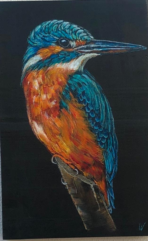 Schilderij ijsvogel op hout, Antiek en Kunst, Kunst | Schilderijen | Modern, Verzenden