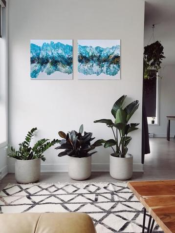 Modern 2-luik schilderij – blauw/turquoise – abstract beschikbaar voor biedingen