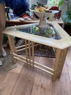 Art deco vintage crème  bijzettafeltje met facetglas, Gebruikt, 55 tot 75 cm, Overige vormen, Ophalen