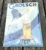 Leuk Reclame Bord van Grolsch Bier - metaal, Ophalen of Verzenden, Zo goed als nieuw, Reclamebord