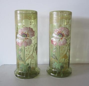 2 antieke Legras Montjoye vazen, email,ca 1910 H 28 cm beschikbaar voor biedingen