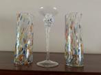 Murano Glas Trio: Kandelaar & Vazen - Handgemaakt Italië, Wit, Ophalen of Verzenden, Minder dan 50 cm, Glas