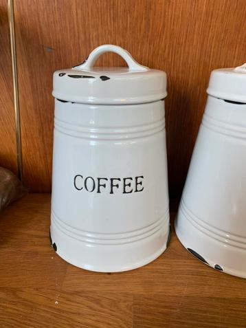 Emaille look aardewerk koffie thee suiker voorraad bussen. beschikbaar voor biedingen