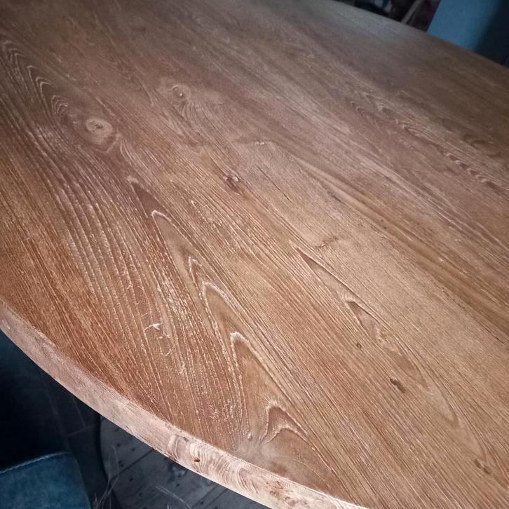 Teak salontafel met stalen kruispoot - Ø130cm, Huis en Inrichting, Tafels | Salontafels, Ophalen