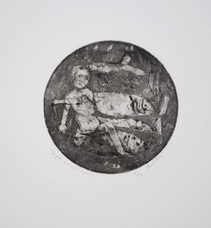 Felice Storti - Visvangst - Ets Handgesign., Antiek en Kunst, Kunst | Etsen en Gravures, Ophalen of Verzenden