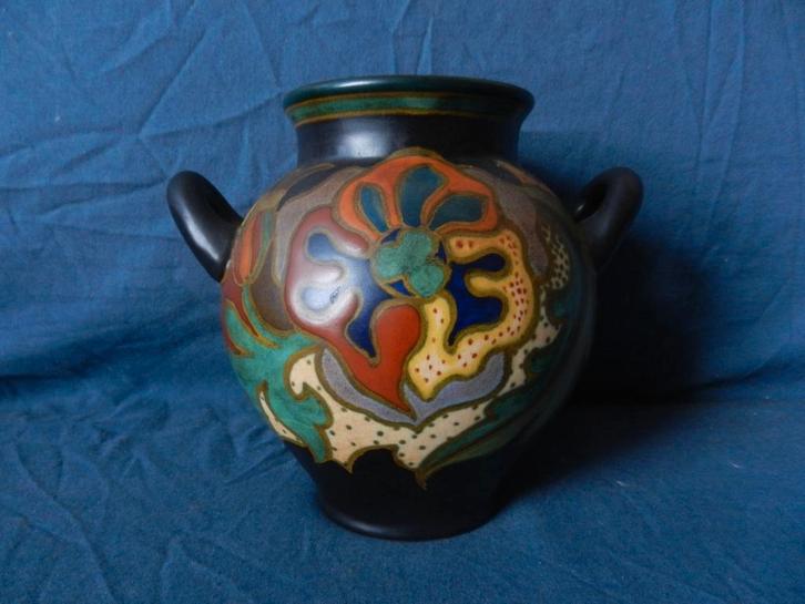 Plateel geoorde vaas decor RA , Kon Zuid Holland Gouda 1931, Antiek en Kunst, Antiek | Keramiek en Aardewerk, Ophalen of Verzenden