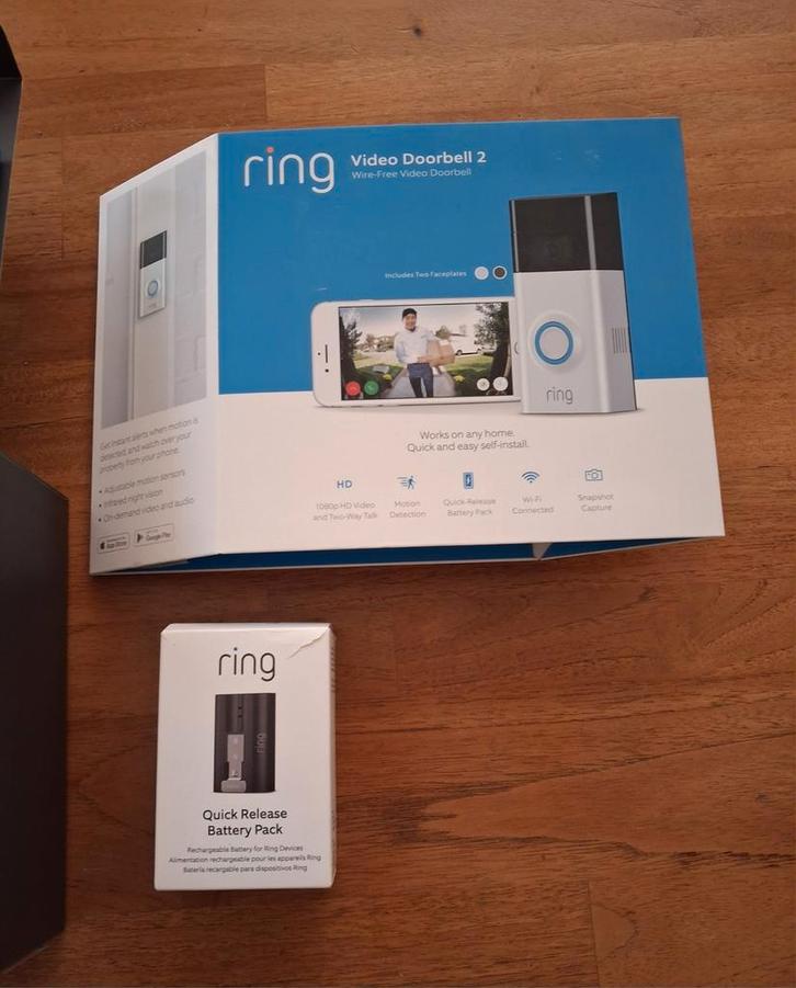 Ring Video Deurbel 2+ toebehoren en extra nieuwe accu, Huis en Inrichting, Deurbellen, Zo goed als nieuw, Ophalen of Verzenden