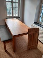Massief houten tafel met 2 verlengstukken. L190. B90. H75., Ophalen, Gebruikt, 50 tot 100 cm, Vijf personen of meer