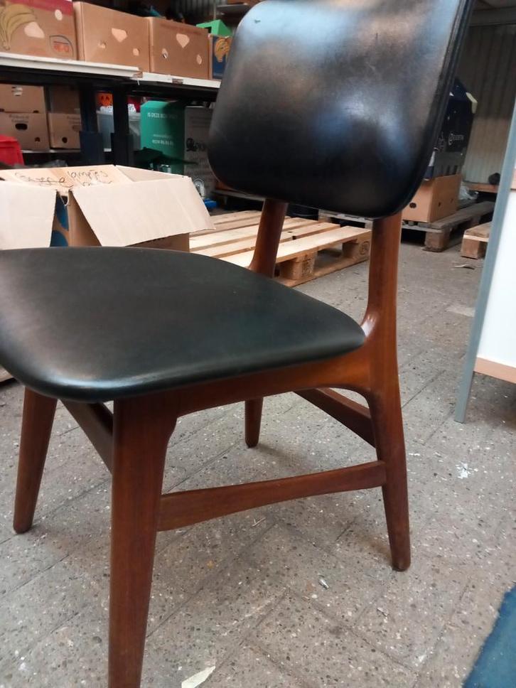 Vintage Eetkamerstoelen - Set van 2, Huis en Inrichting, Stoelen, Gebruikt, Twee, Hout, Leer, Zwart, Ophalen