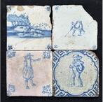Fraai tableau van 4 antieke Delftse tegels met edellieden, Ophalen of Verzenden