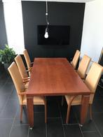 Eettafel met 6 leren stoelen, Huis en Inrichting, Tafels | Eettafels, Ophalen, 50 tot 100 cm, Zo goed als nieuw, Vijf personen of meer
