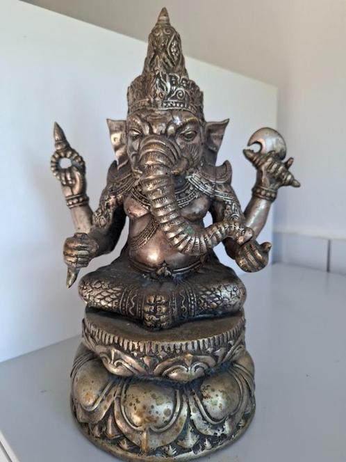 Indonesisch Ganesha Beeld van Tin/Pewter – 33 cm hoog, Verzamelen, Beelden en Beeldjes, Gebruikt, Religie, Ophalen of Verzenden