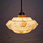 Drie authentieke Art-Deco gemarmerde opaline hanglampen, Ophalen of Verzenden