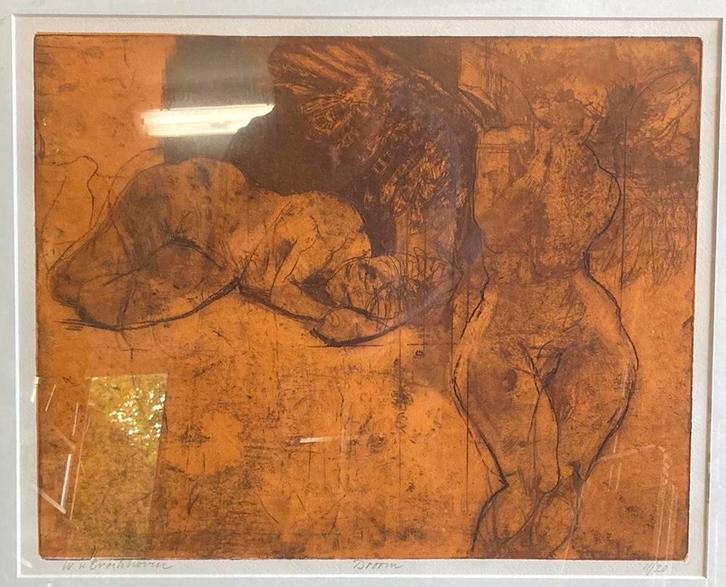 Ets 'Droom' van Wim van Broekhoven, Antiek en Kunst, Kunst | Etsen en Gravures, Ophalen of Verzenden