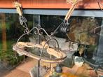 Hanglamp industrieel / landelijk, 2 spots, katrollen en touw, Huis en Inrichting, Lampen | Hanglampen, Ophalen, Gebruikt, Glas