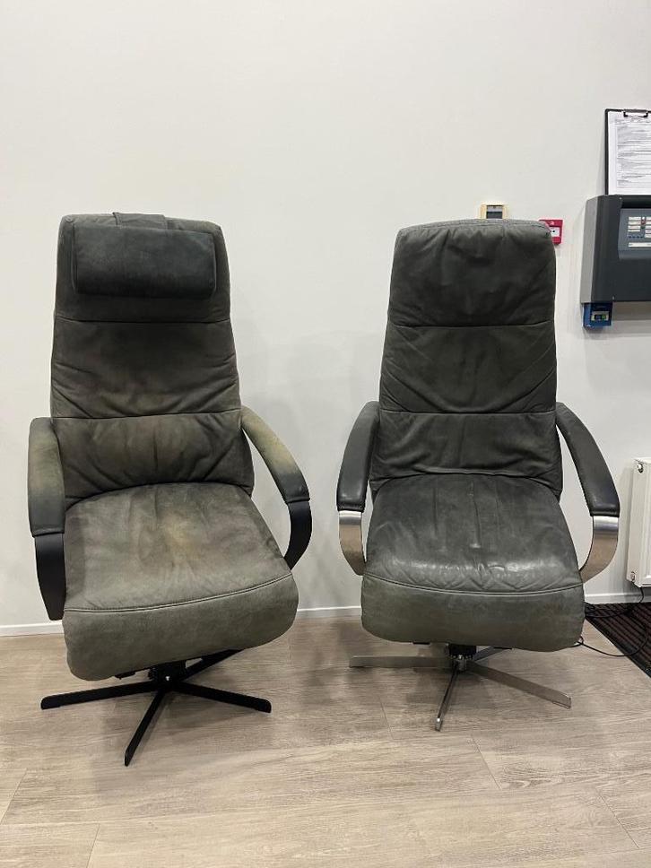 2 Prominent Humberto E100 Groen Grijs Relaxfauteuil Sta Op M, Huis en Inrichting, Fauteuils, Zo goed als nieuw, Leer, Stof, Minder dan 50 cm