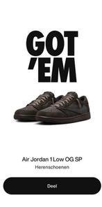 Nike Air Jordan 1 Low Travis Scott velvet brown 41/8, Ophalen of Verzenden, Nieuw, Bruin