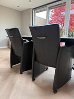 4 stuks lederen eetkamerstoelen in perfecte staat, Huis en Inrichting, Stoelen, Ophalen, Zwart, Leer, Zo goed als nieuw
