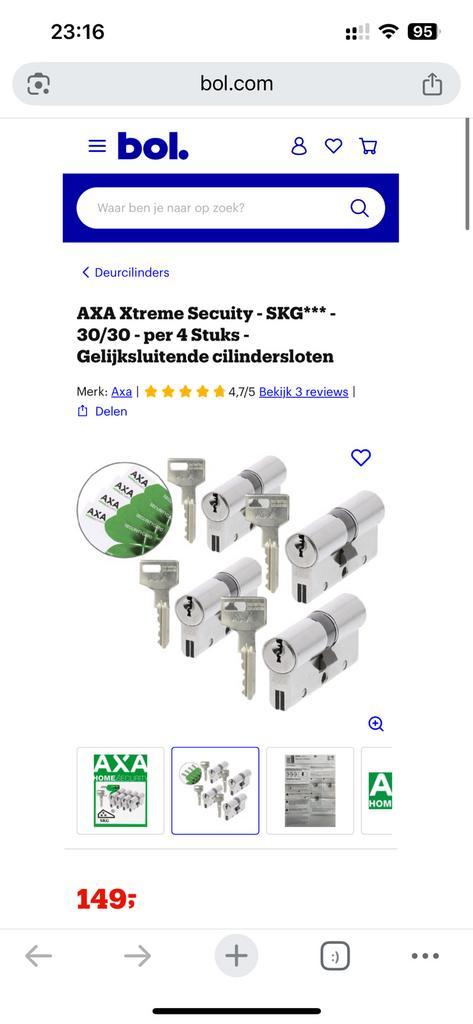 4x AXA Xtreme Secuity SKG*** Gelijksluitende cilindersloten, Doe-het-zelf en Verbouw, Hang- en Sluitwerk, Nieuw, Overige typen