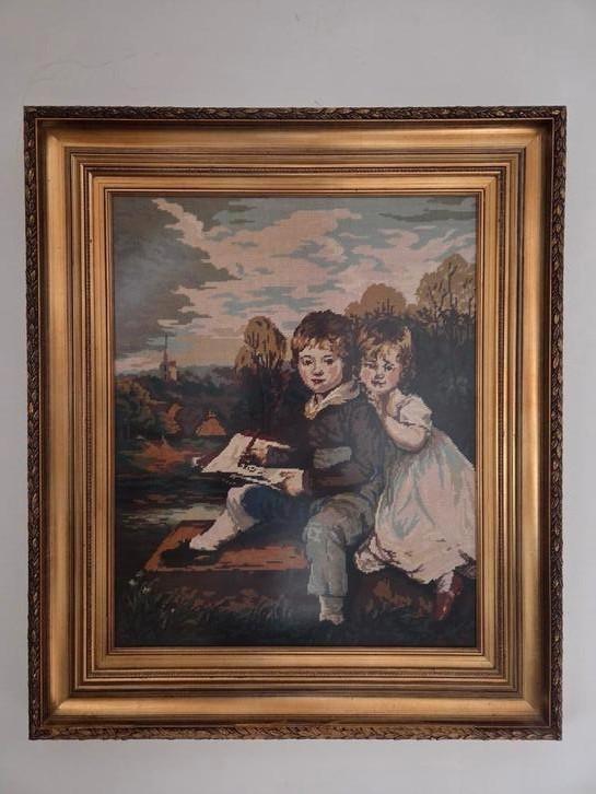 Grote vintage lijst met borduurwerk, Antiek en Kunst, Kunst | Schilderijen | Klassiek, Ophalen