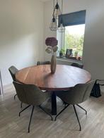 Eettafel met Stoelen (Rond 150 cm, 5 groene stoelen), Ophalen, 100 tot 150 cm, Rond, Zo goed als nieuw