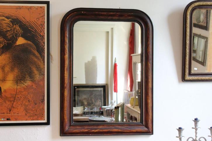 Brocante - Warme antieke spiegel, Louis Philippe!, Antiek en Kunst, Antiek | Spiegels, 50 tot 100 cm, Rechthoekig, Ophalen