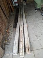 Drie oude eiken balken van ongeveer 5 meter lang, Doe-het-zelf en Verbouw, Hout en Planken, Ophalen, Gebruikt, Eiken, Balk