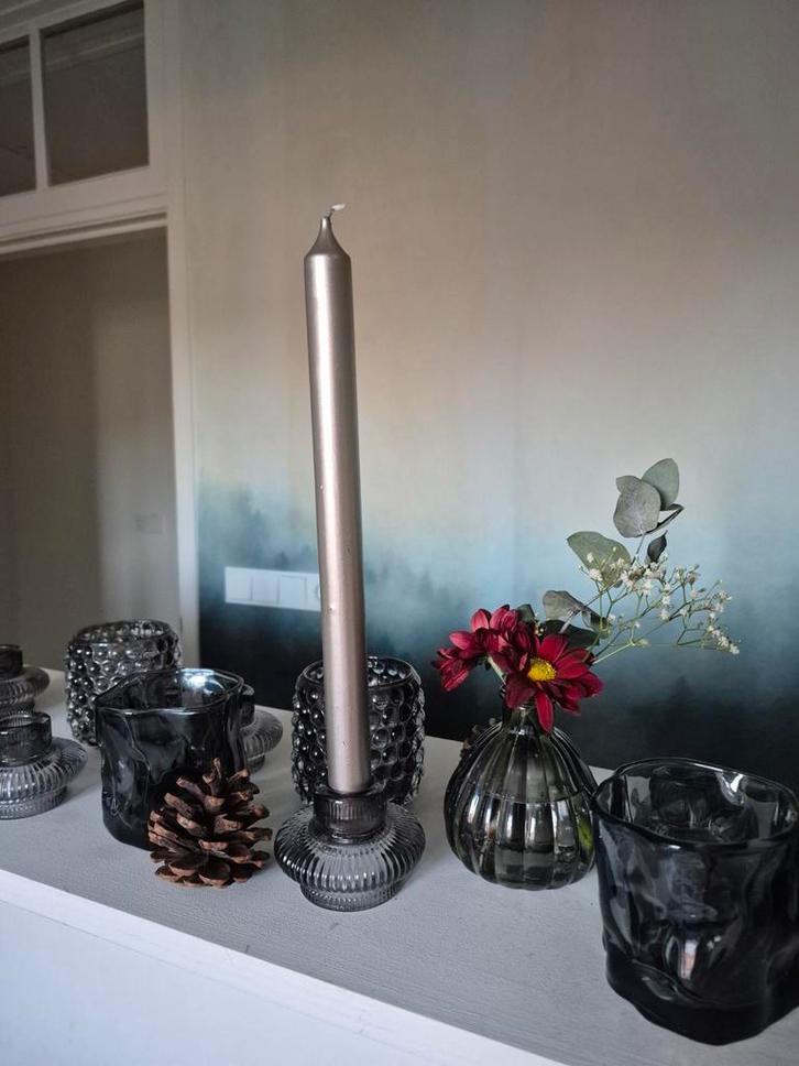Transparant zwart, grijs vaasjes en kaarsen houders, Huis en Inrichting, Woonaccessoires | Kandelaars en Kaarsen, Minder dan 25 cm