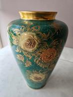 Vintage Alka Kunst Vaas - Groen met Gouden Bloemen, Antiek en Kunst, Ophalen of Verzenden
