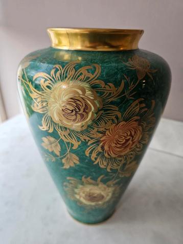 Vintage Alka Kunst Vaas - Groen met Gouden Bloemen beschikbaar voor biedingen