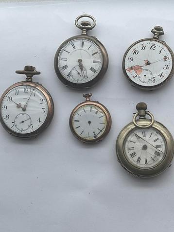 Antieke zilveren zakhorloges – 5 stuks samen beschikbaar voor biedingen