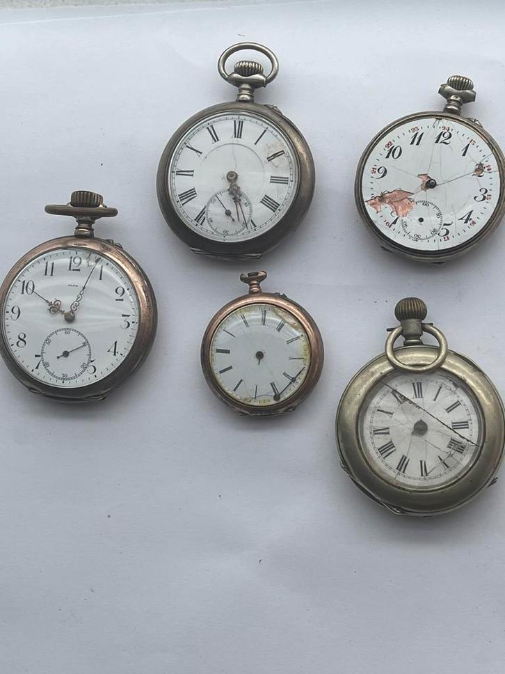 Antieke zilveren zakhorloges – 5 stuks samen, Sieraden, Tassen en Uiterlijk, Horloges | Antiek, Overige merken, Zilver, Ophalen of Verzenden