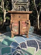 Kastje Indonesie 1 la scrapwood boothout roze blauw bruin, Verburgt Vintage, 1 of 2 laden, Nieuw, https://verburgtvintage.nl/#contact