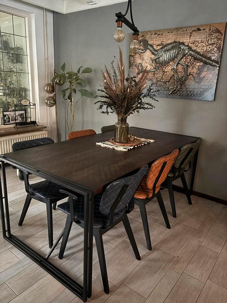 Industriële eettafel | 201 cm | hout & staal | goede staat, Huis en Inrichting, Tafels | Eettafels, Zo goed als nieuw, 100 tot 150 cm