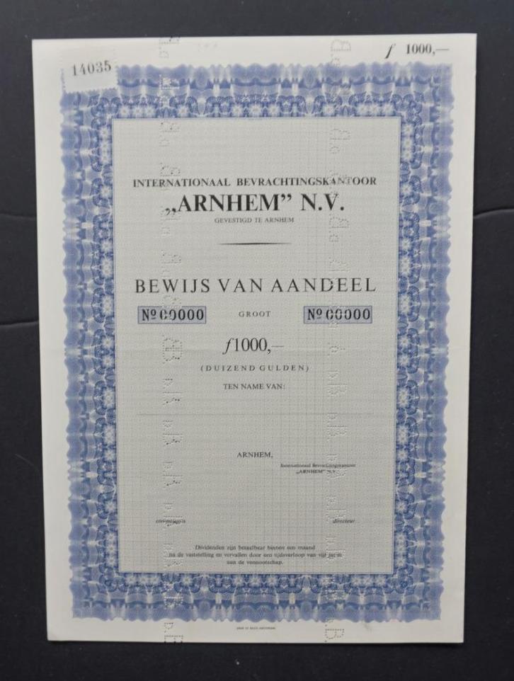 Int.Bevrachtingskantoor "Arnhem" (IBA - container afval), Postzegels en Munten, Aandelen en Waardepapieren, Aandeel, 1950 tot 1970