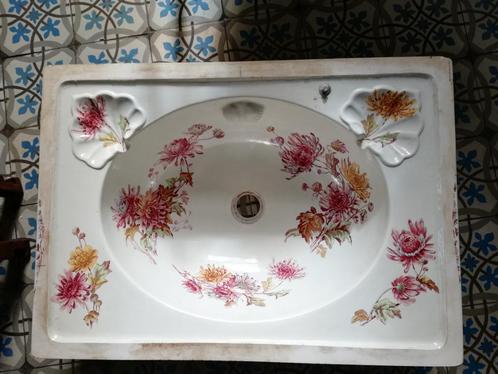 Art nouveau Engelse wastafel onderbouw gekleurde bloemen, Antiek en Kunst, Antiek | Overige Antiek, Ophalen
