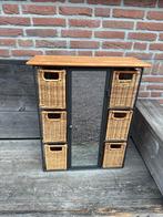 Wandkastje ijzer, spiegel & rotan mandjes, Ophalen, Gebruikt, 50 tot 100 cm, Minder dan 25 cm