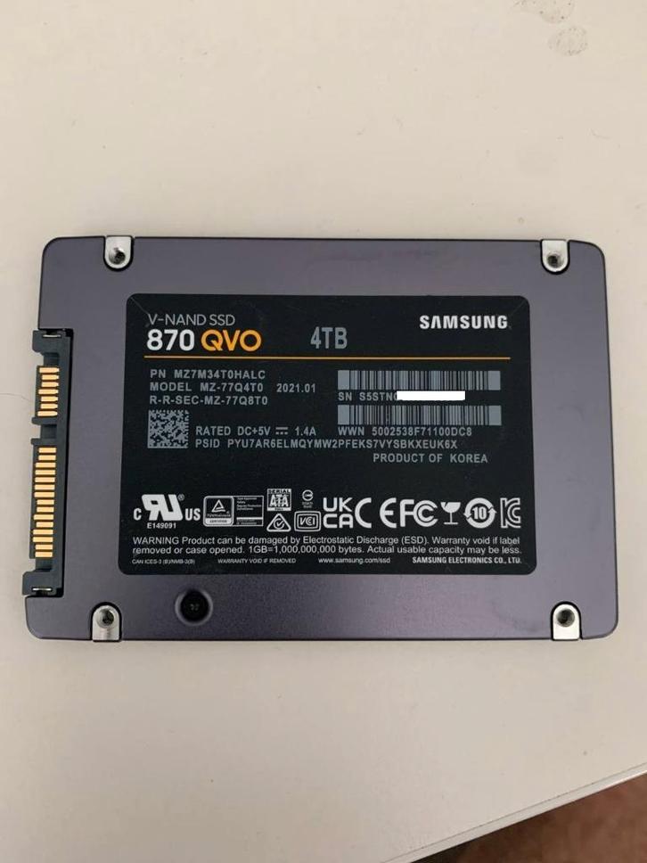 Samsung 870 QVO 4TB SSD, Computers en Software, Harde schijven, Gebruikt, Desktop, Intern, SSD, SATA, Ophalen of Verzenden