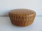Vintage ronde rotan rieten opbergdoos met deksel, Mand, Rond, Ophalen of Verzenden, Zo goed als nieuw