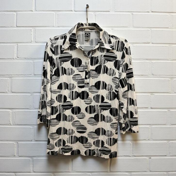 Vintage Top Maat 38 Zwart Wit Retro Print Casa Moda Cirkels, Kleding | Dames, Blouses en Tunieken, Zo goed als nieuw, Maat 38/40 (M)