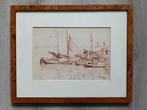 W.A Knip (1883-1967) - Binnenhaven met rustende boten, Antiek en Kunst, Ophalen of Verzenden