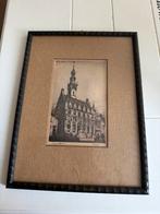 Oude prent van stadhuis  Veere in lijst, Ophalen of Verzenden
