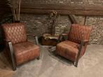 2 mooie cognac kleurige leren fauteuils, Huis en Inrichting, Fauteuils, Ophalen, Zo goed als nieuw, 75 tot 100 cm, 50 tot 75 cm